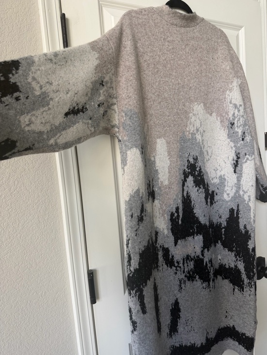 Promesa Abstract Mountain Long Open-Front Sweater Cardigan Coat S/M - Picture 4 of 10